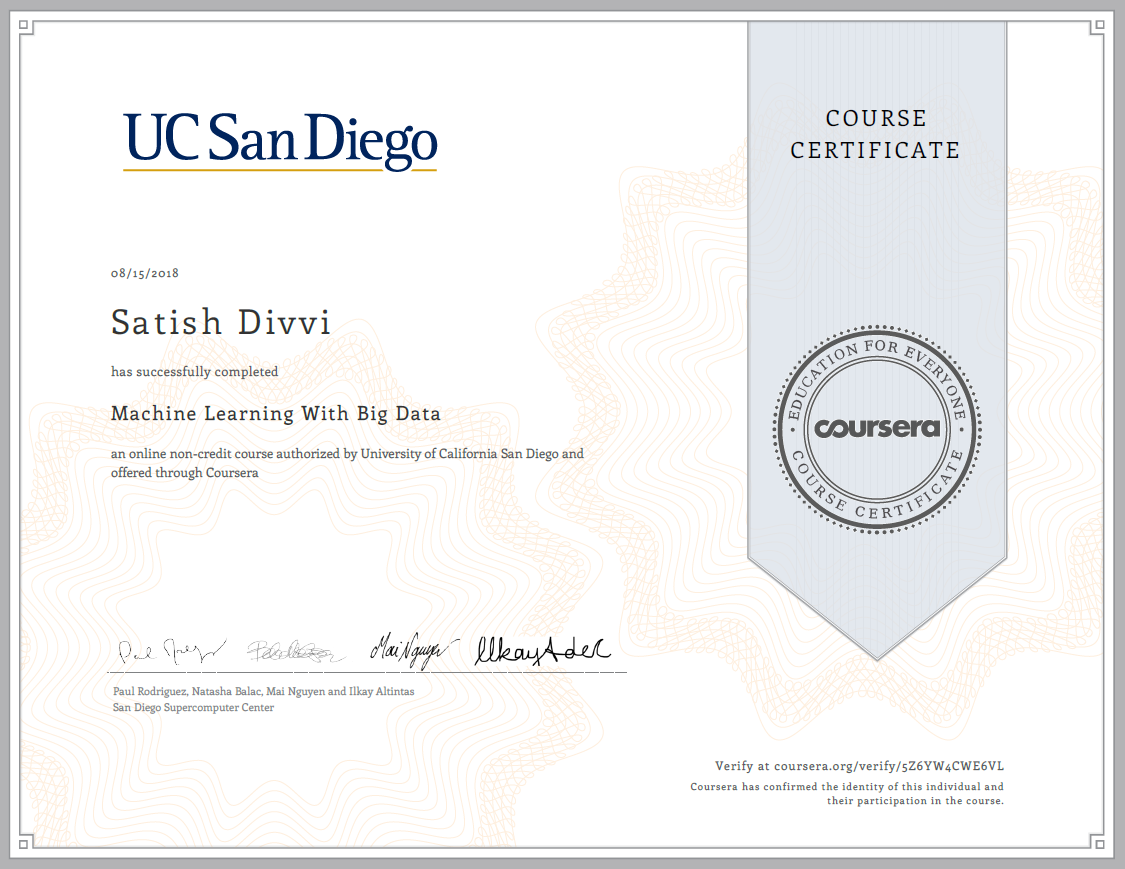 Machine Learning with Big Data Certificate